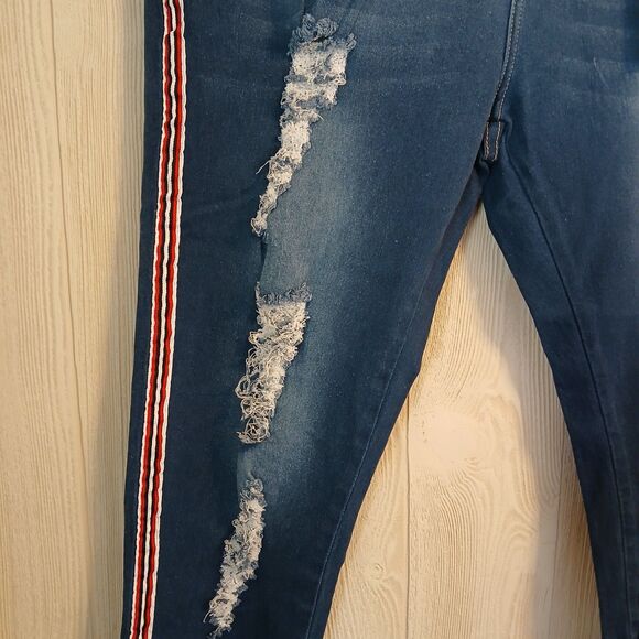 Gazoz Women's Size 16 Dark Blue Distressed Ripped Jeans With Side Stripes - Picture 11 of 14